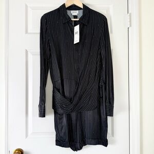 DKNY Black Pinstripe Long Sleeve Dressy Short One-Piece Romper Size 12 NEW
